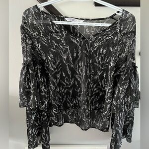 Sheer Zara blouse ruffle sleeves